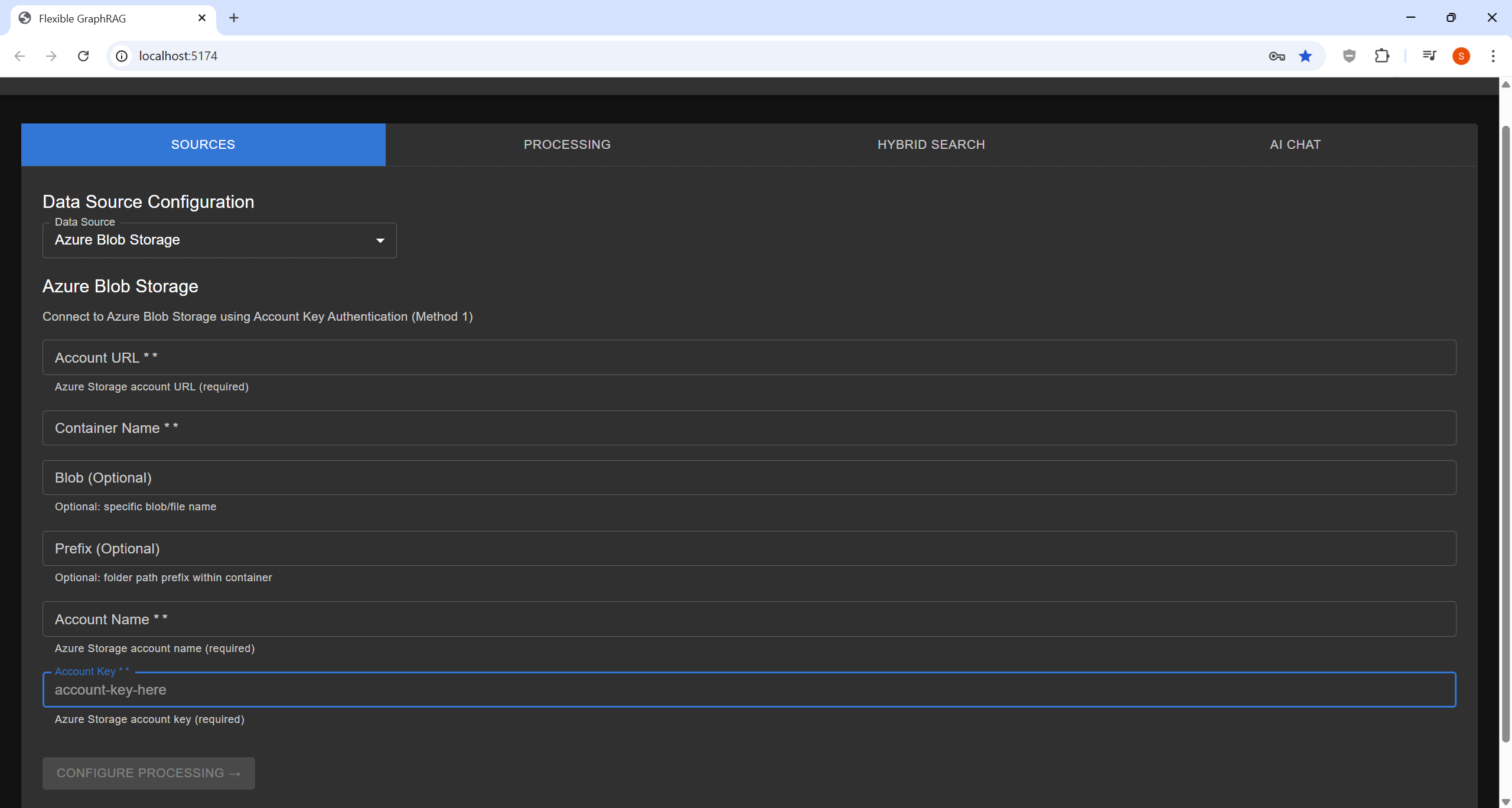 Azure Blob source form